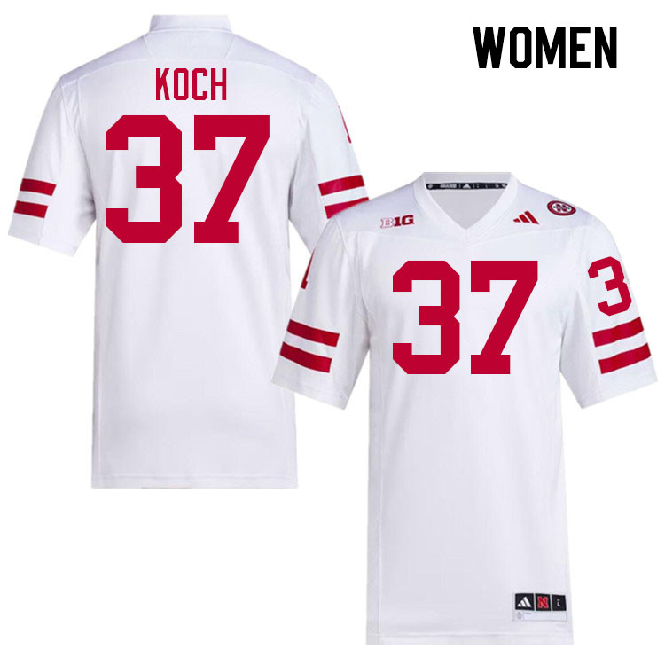 Women #37 Kamdyn Koch Nebraska Cornhuskers College Football Jerseys Stitched Sale-White